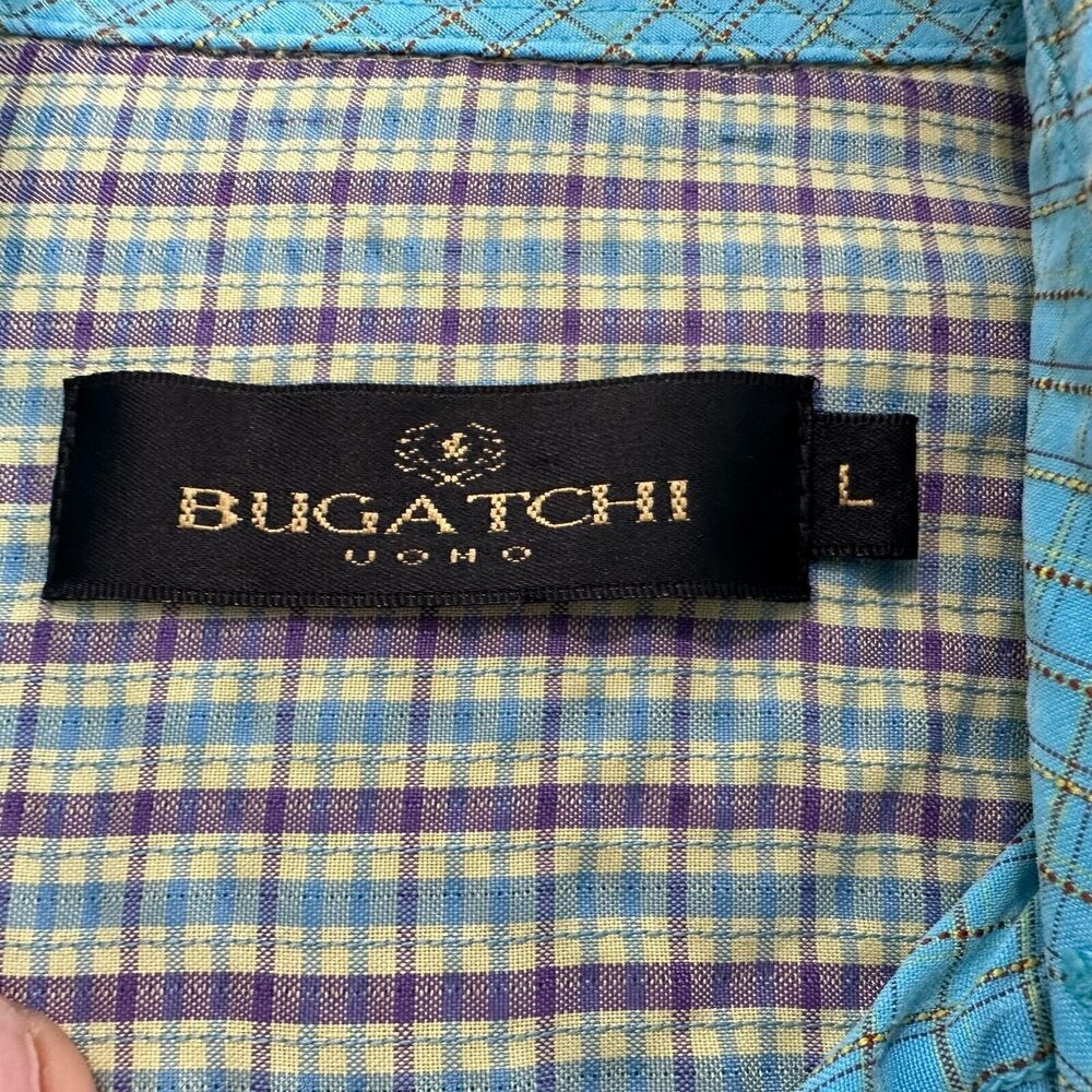 Bugatchi Uhmo Men's Shirt Size L Button Up Short Sleeve Classic Fit Blue - Picture 4 of 6